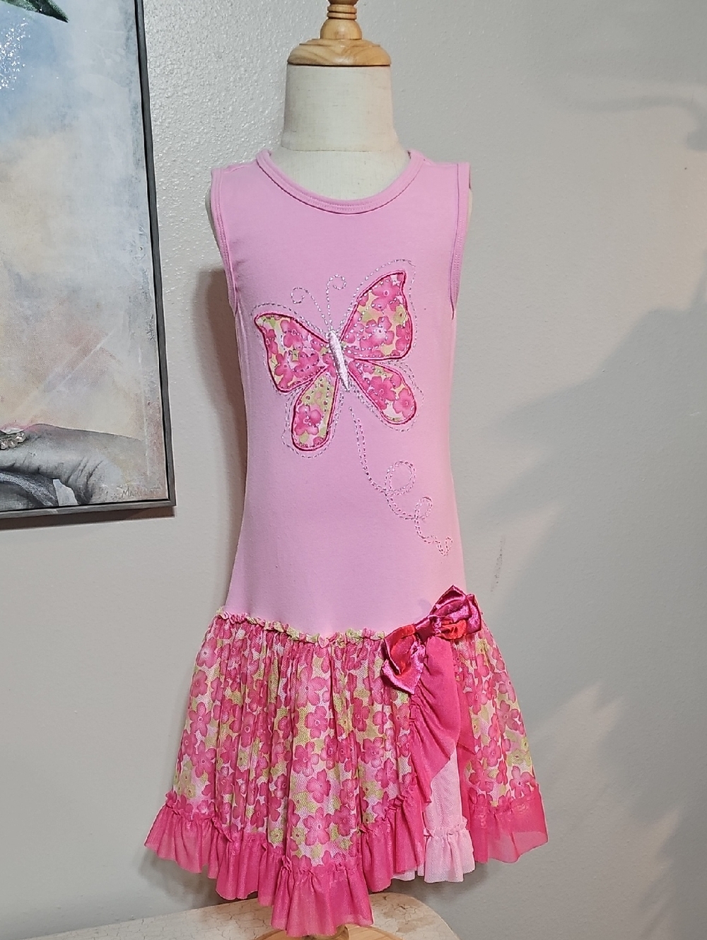 🦋 Kids Headquarters Pink Butterfly Drop Waist Dress | Size 5